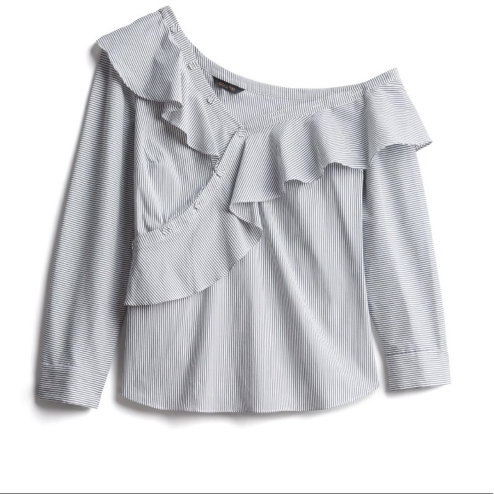 Goldray Pinstripe Off Shoulder Blouse Gray 1X